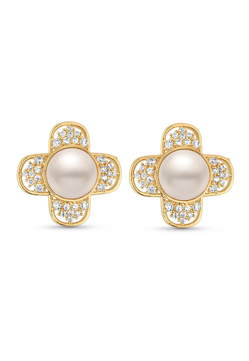 Brinco Semijoia Flor com Pérola e Zircônias 18k