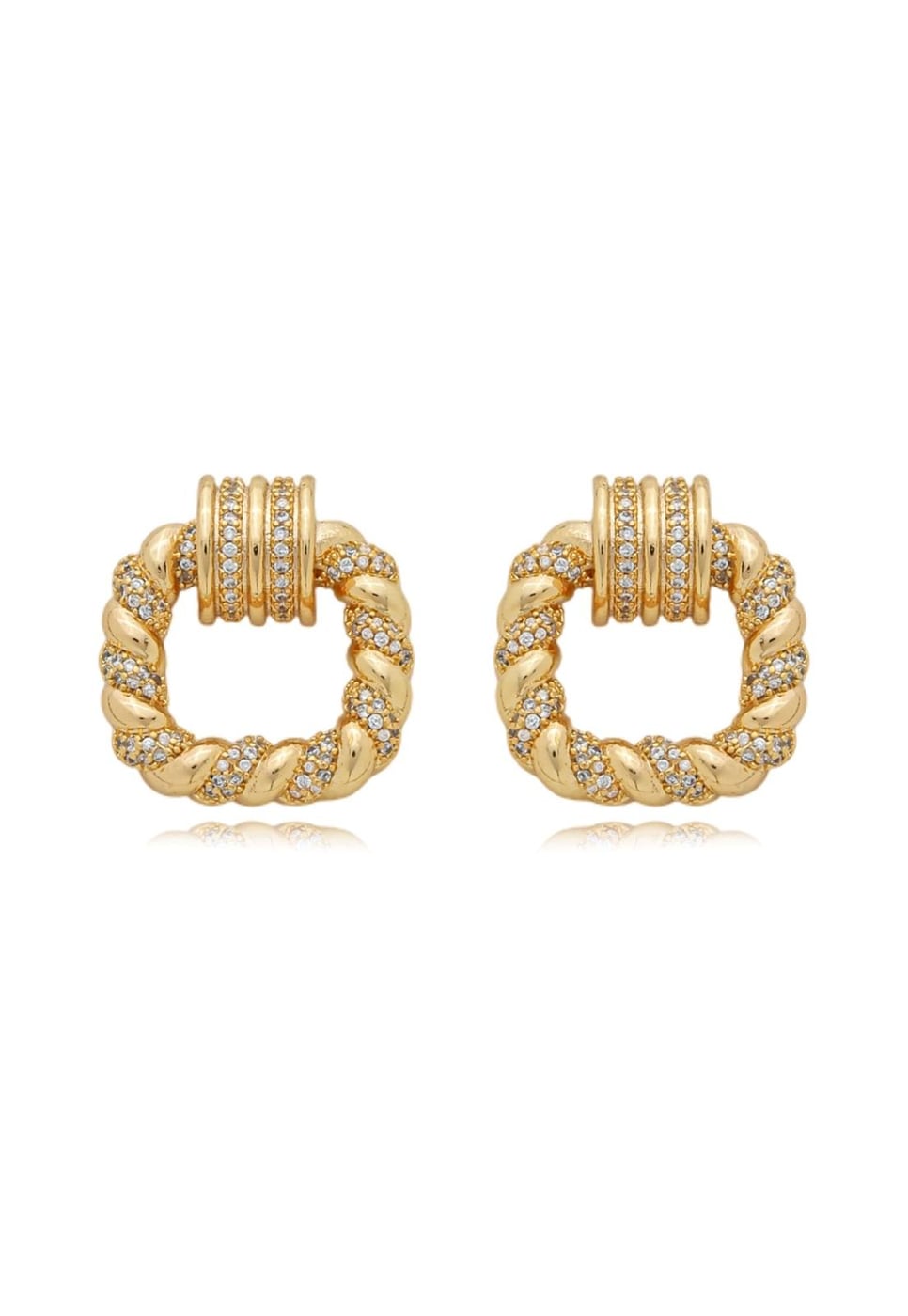 Brinco Semijoia Cravejado Vazado Banho Em Ouro 18k