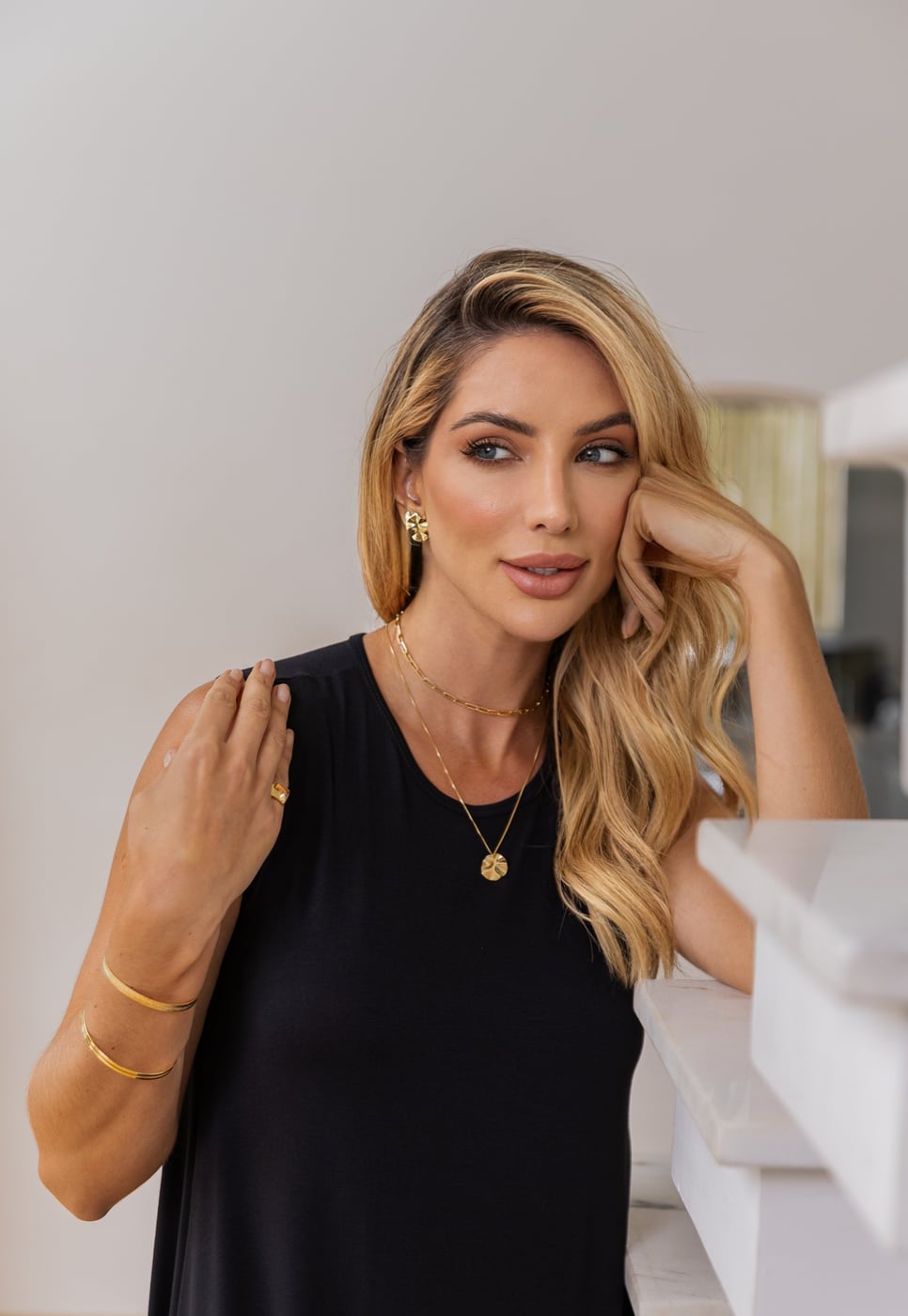 Conjunto Semijoia Colar E Brinco Orgânico Redondo 18k — outra vista