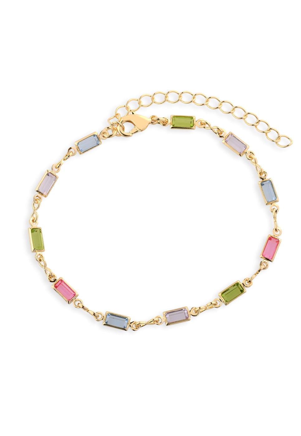 Pulseira Semijoia Pedras Coloridas Retangular 18k