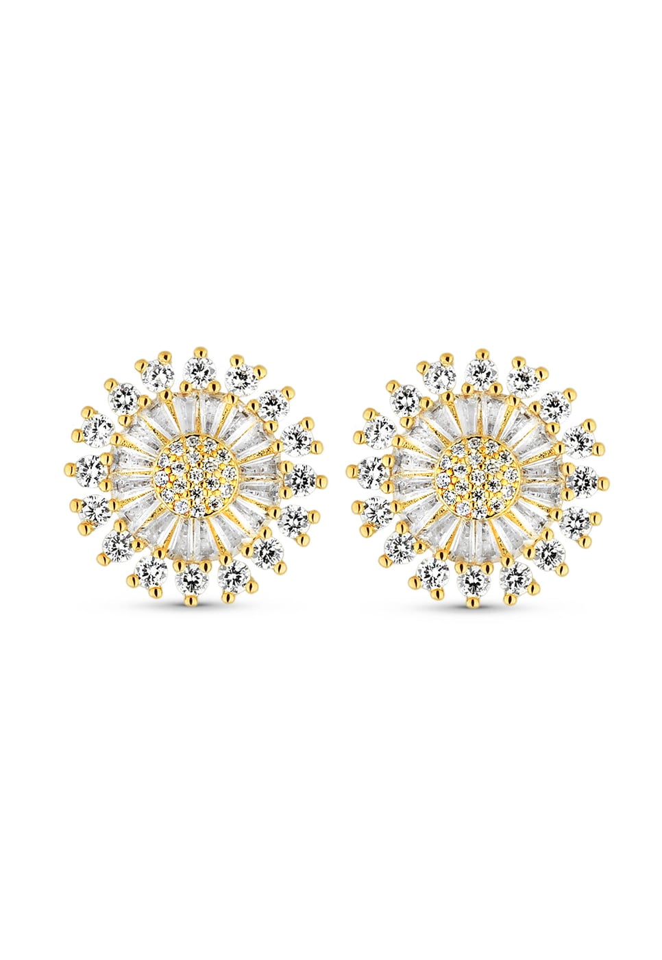 Brinco Semijoia Redondo Cristal Banho Em Ouro 18 k