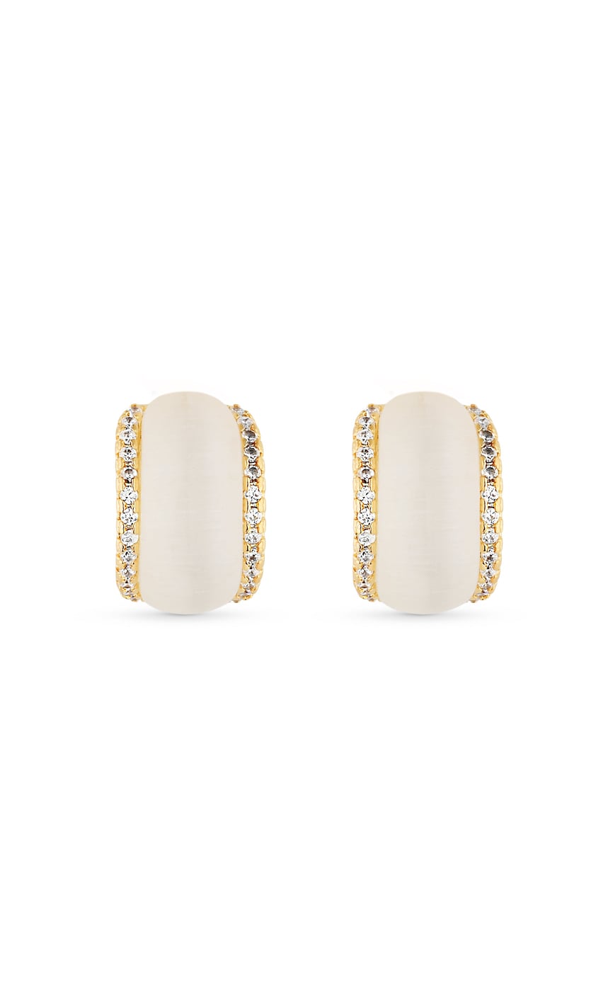 Brinco Semijoia Meia Argola Madrepérola com Micro zircônias Banhada a ouro 18k