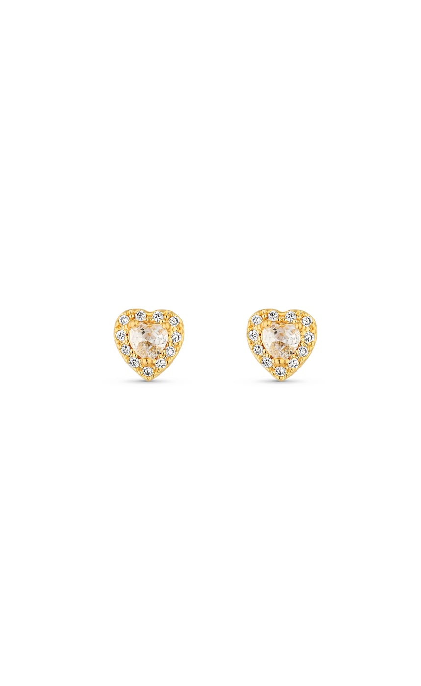 Brinco Semijoia Coração Pequeno Cristal com Micro Zircônias Banhados a ouro 18k