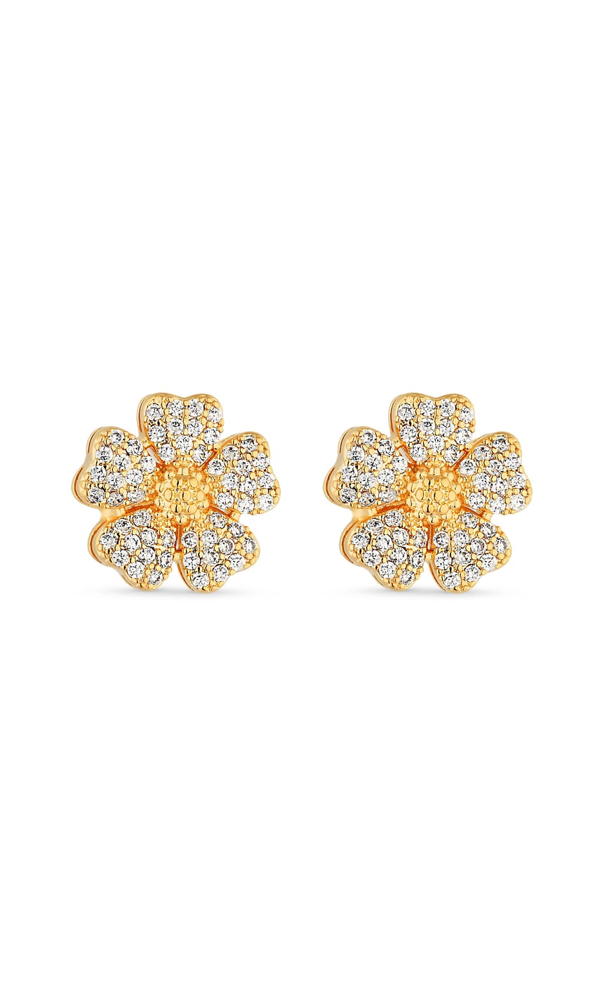 Brinco Semijoia Flor Cravejado Micro Zircônias 18k