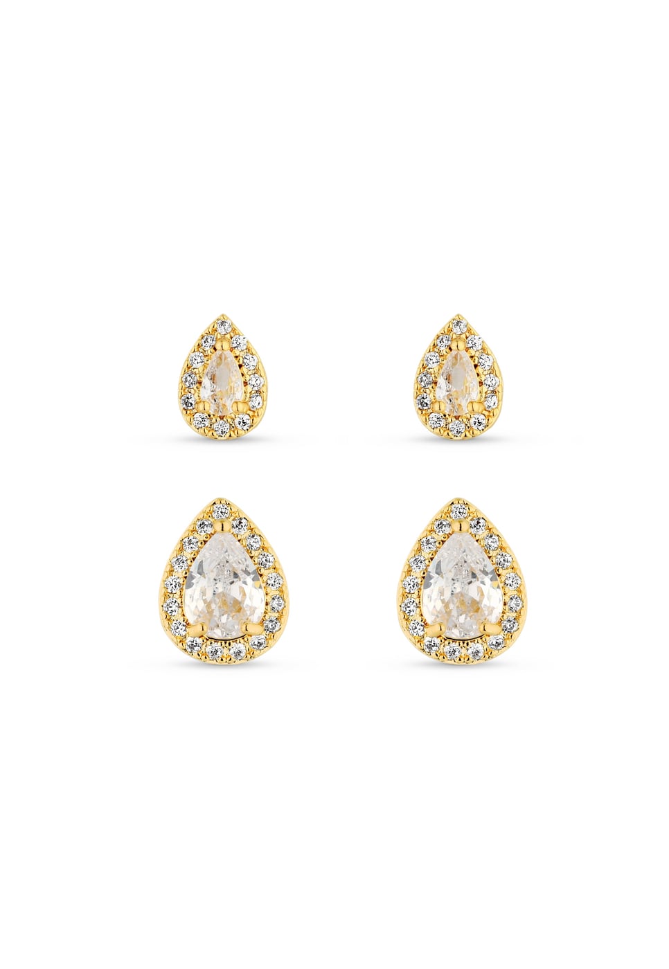 Dupla de Brincos Semijoia Gota Cristal Banhadas a ouro 18k