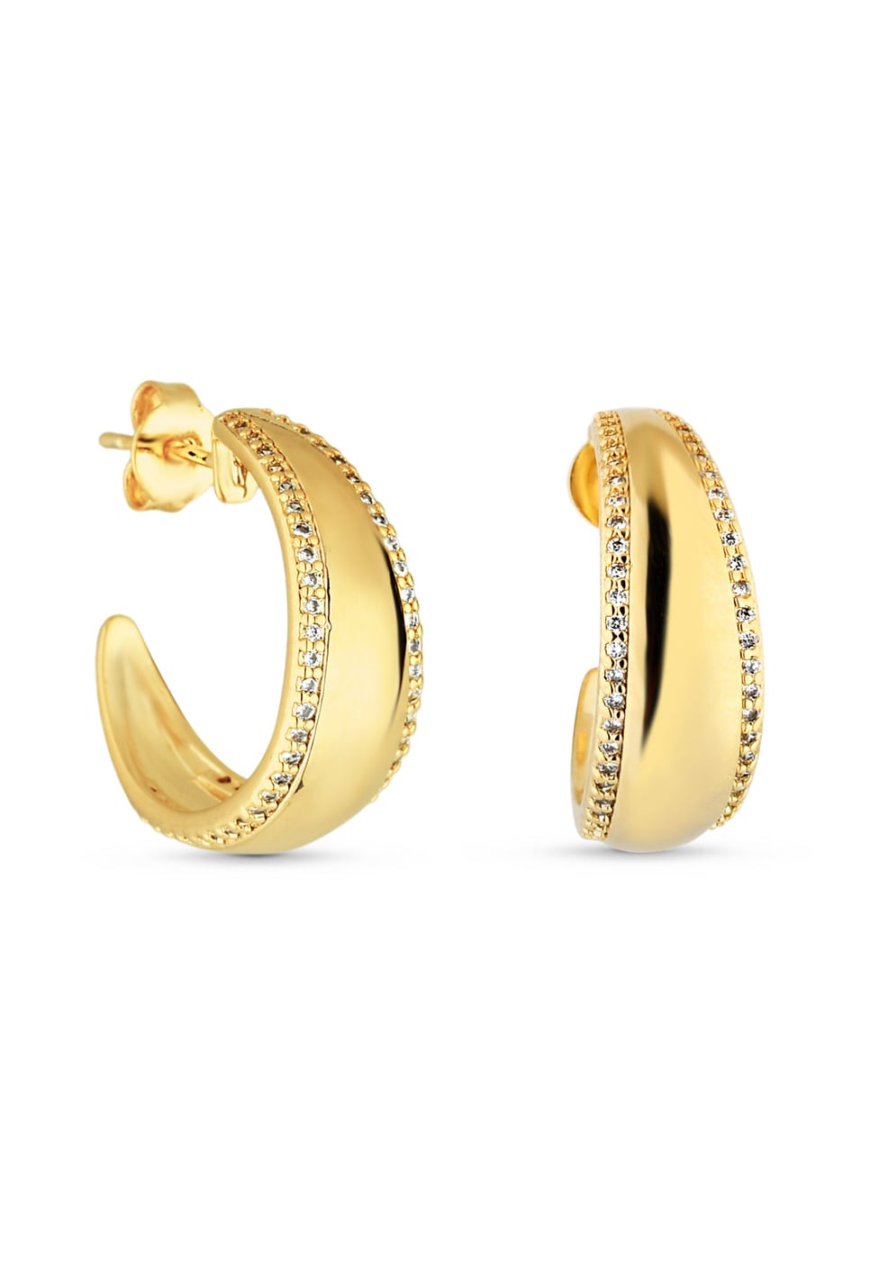 Brinco Semijoia de Argola Liso Cravejada Com Micro Zircônias Em Banho 18 k
