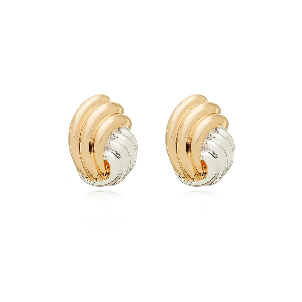 Brinco Semijoia Orgânico Liso em Banho Duplo De Ródio Branco E Ouro 18 k