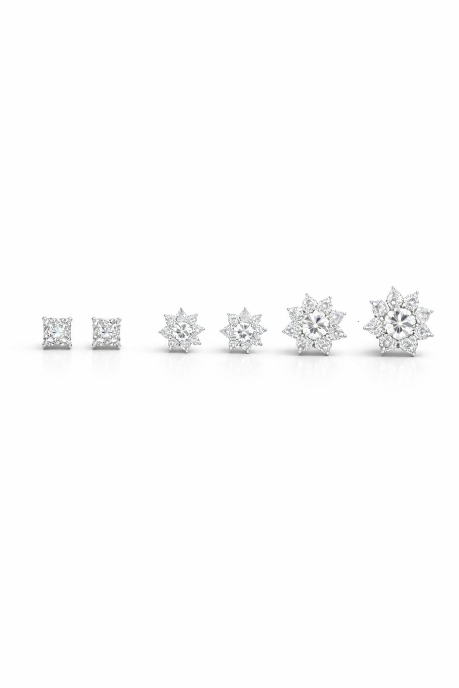 Trio de Brincos Flor e Ponto de Luz 925: três tamanhos para cada momento